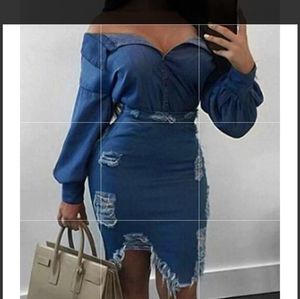 Blue jean skirt and top. Runs small